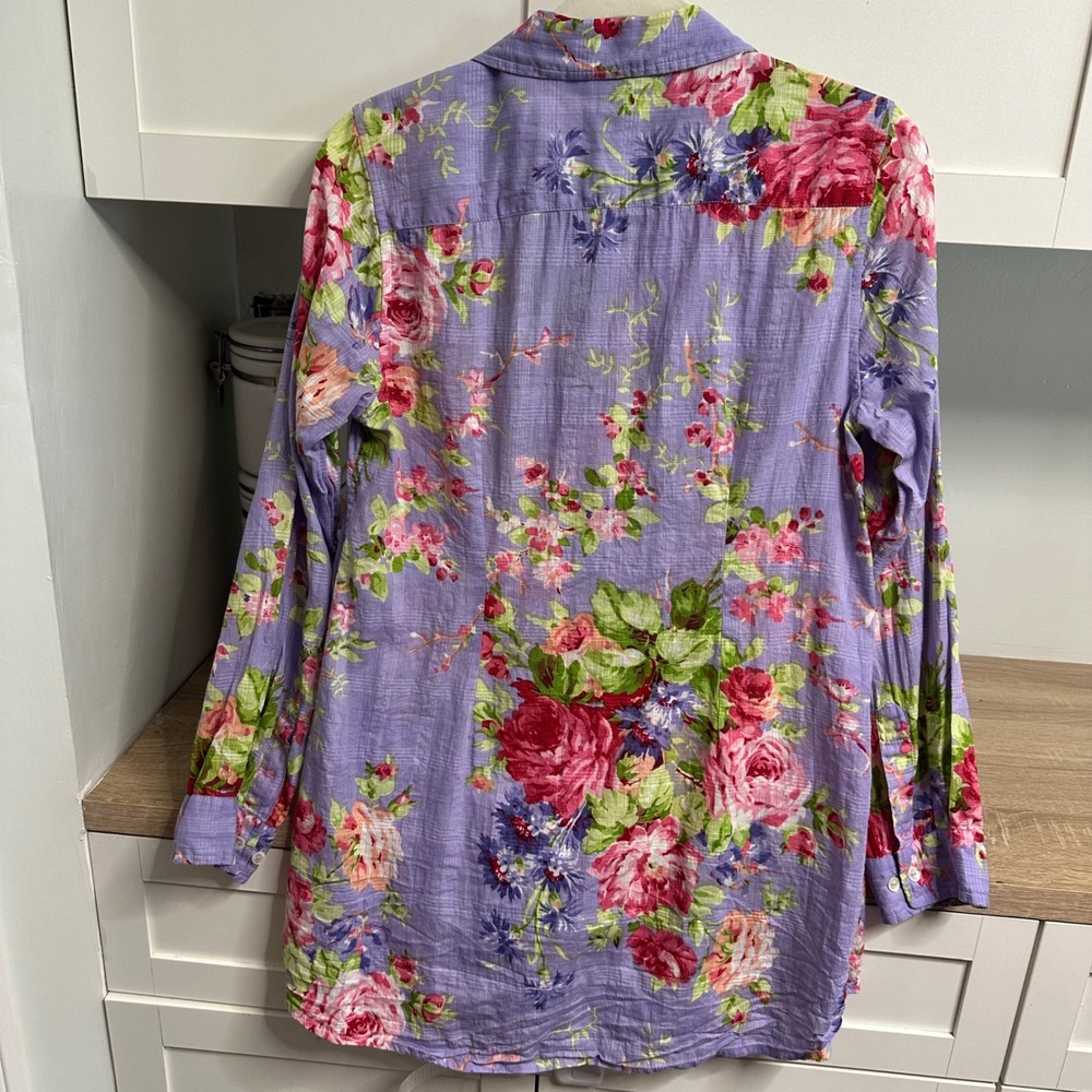 April Cornell Floral Button Down Shirt Womens M Purple Long Sleeve Cottagecore